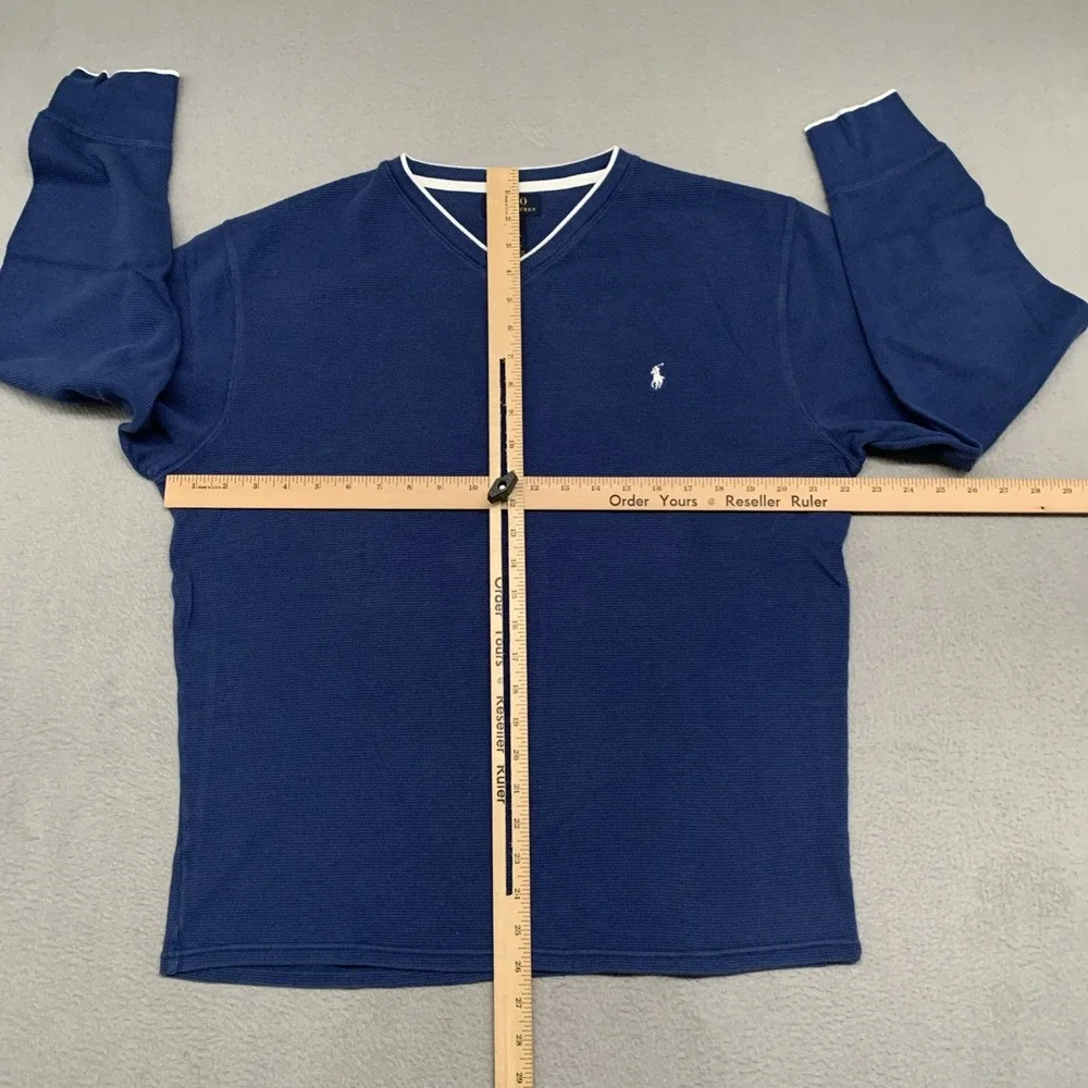 Polo Ralph Lauren Long Sleeve Waffle Knit Shirt Men's XL Blue 100% Cotton V-Neck